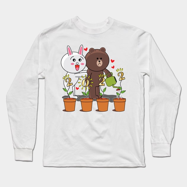 Brown Bear Cony Bunny Rabbit New Year 2022 Long Sleeve T-Shirt by ArticArtac